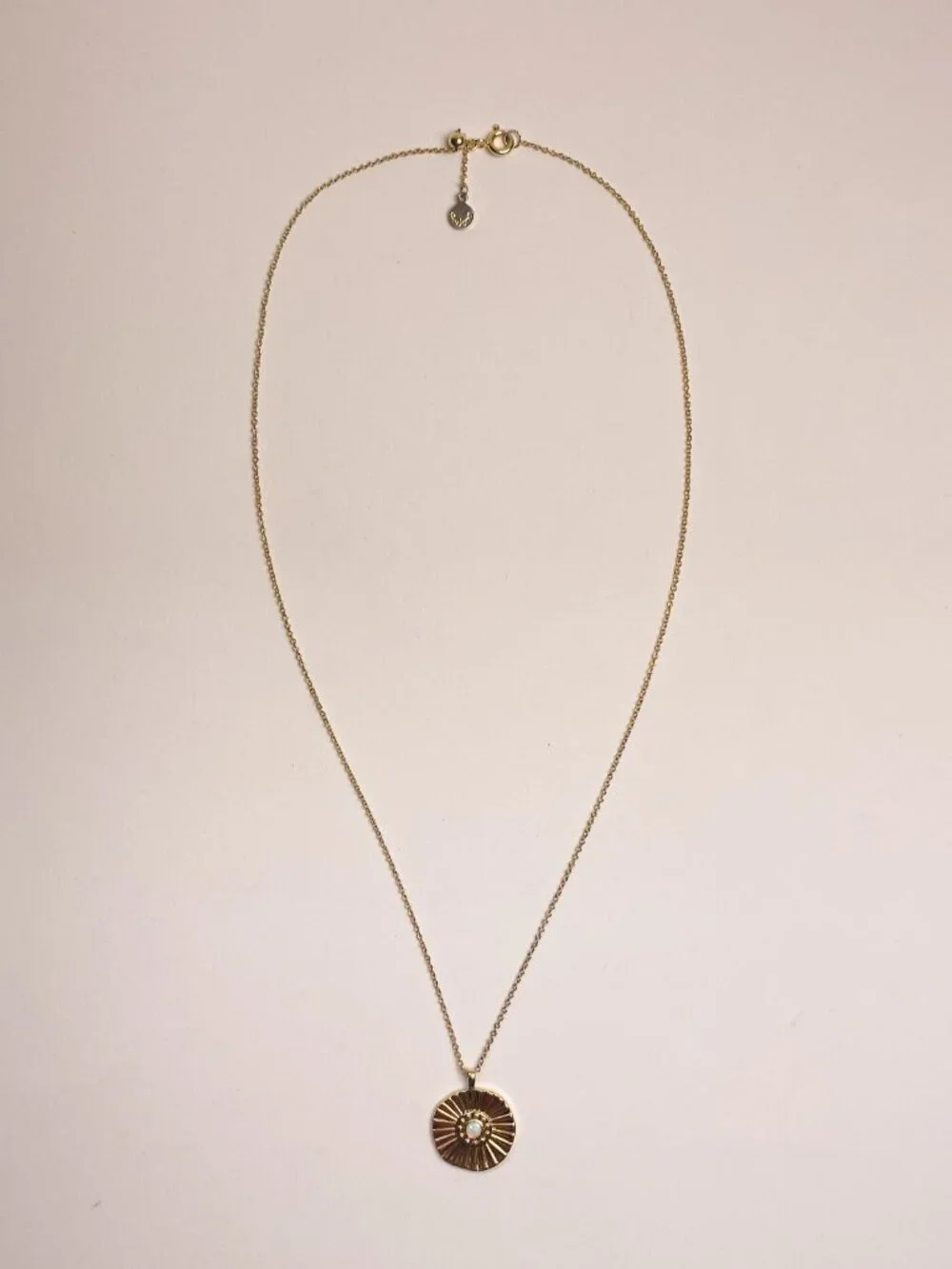 Gorjana Gold Sunburst Opal Gemstone Round Pendant Charm Slider Chain Necklace